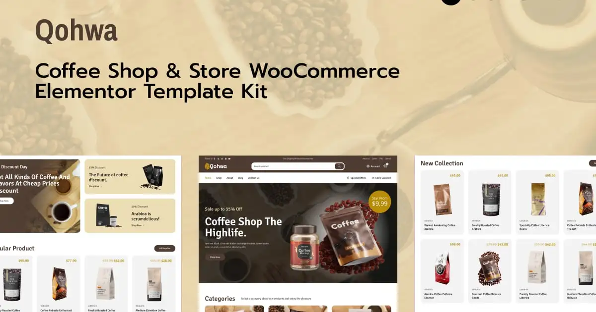 Qohwa – Coffee Shop & Store Ecommerce Elementor Pro Template Kit
