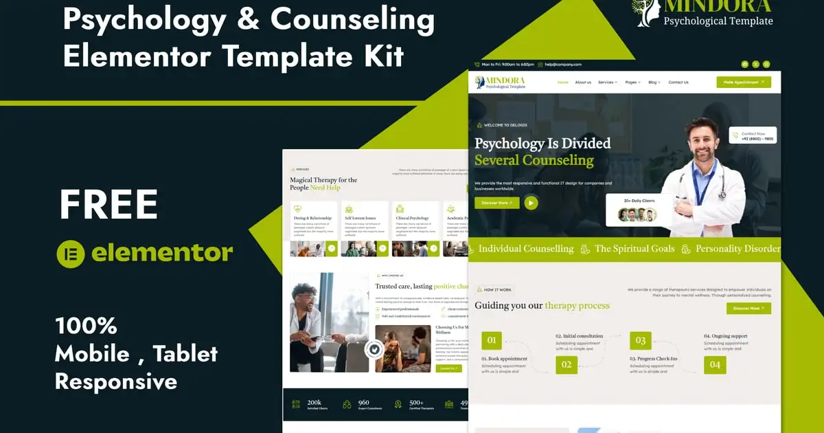 Mindora – Psychology & Counseling Elementor Template Kit