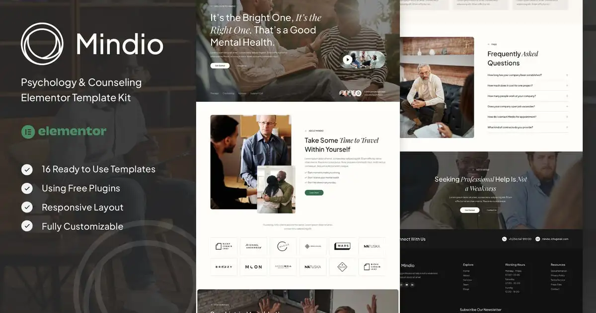 Mindio – Psychology & Counseling Elementor Template Kit