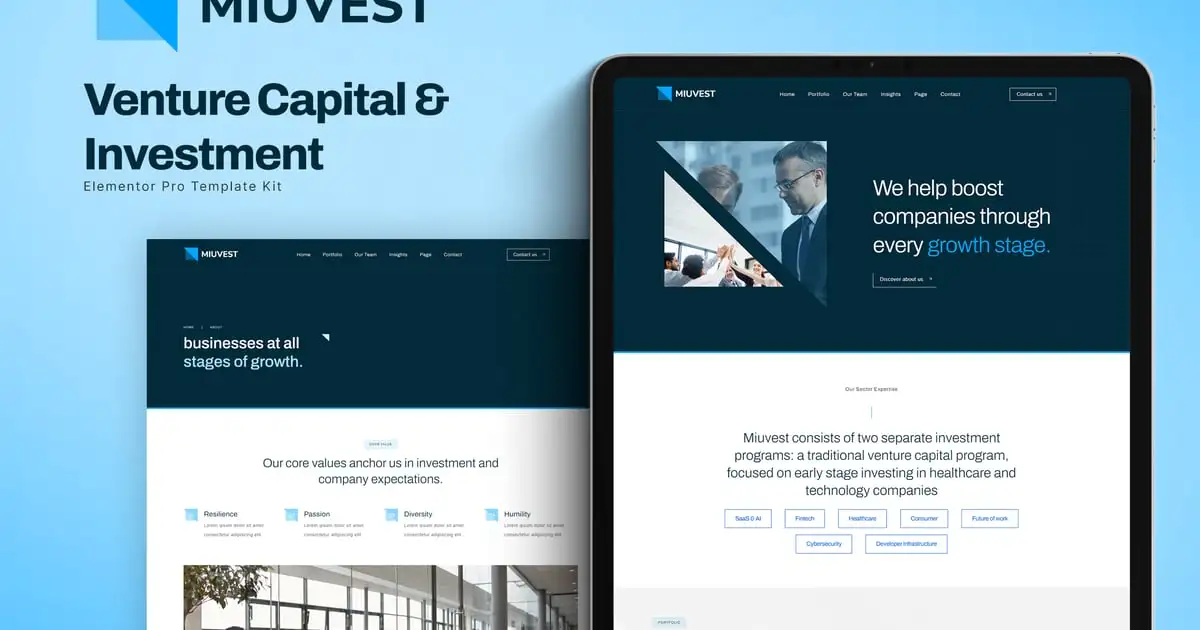 Miuvest – Venture Capital & Investment Elementor Template Kit