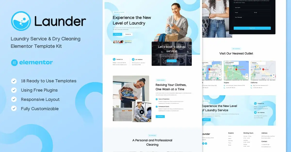 Launder – Laundry Service & Dry Cleaning Elementor Template Kit
