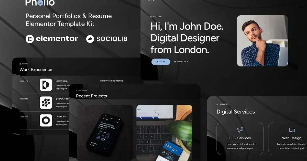 Pholio – Personal Portfolios & Resume Elementor Template Kit