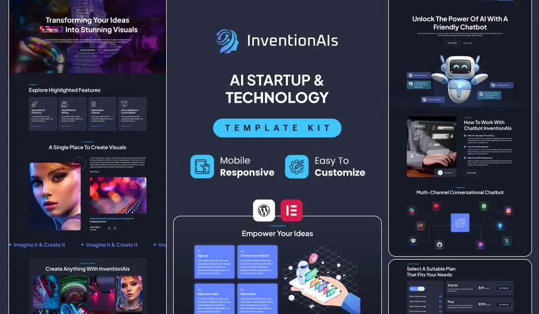 InventionAIs – AI Startups & Technology Elementor Template Kit