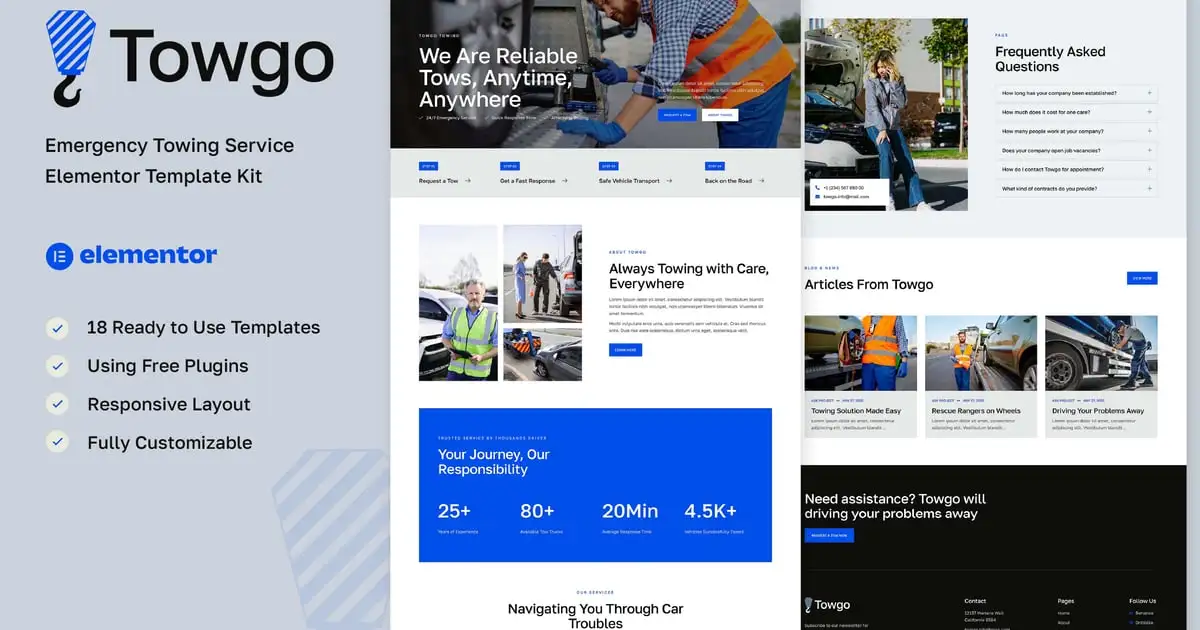 Towgo – Emergency Towing Service Elementor Template Kit