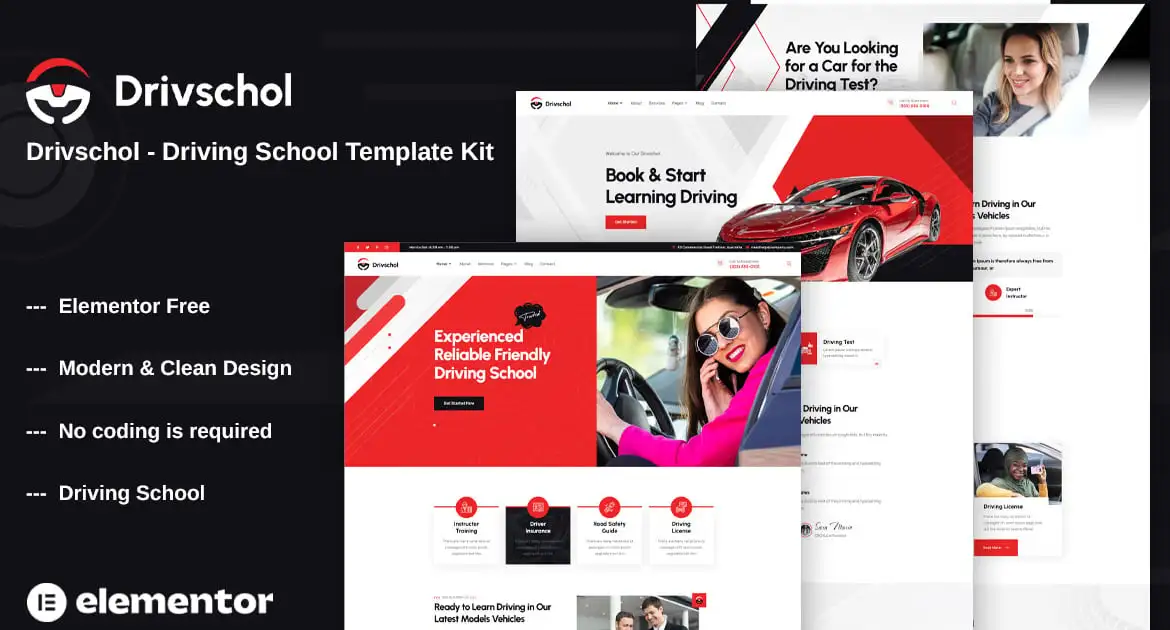 Drivschol – Driving School Elementor Template Kit