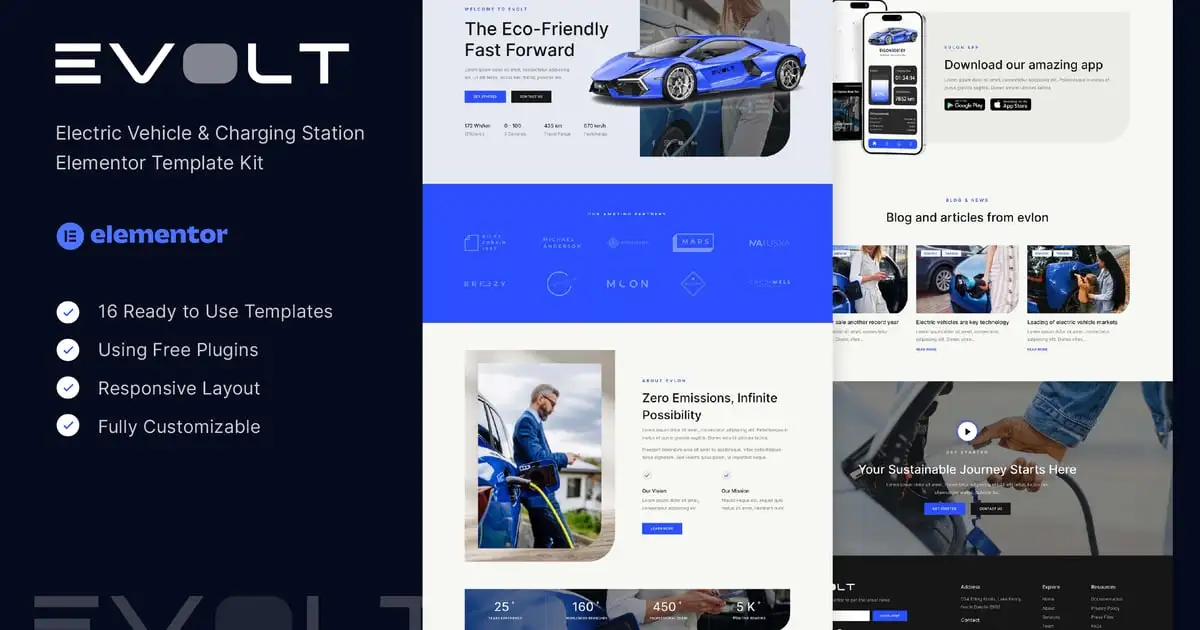 Evolt – Electric Vehicle & Charging Station Elementor Template Kit