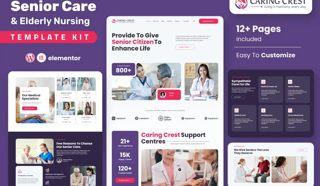 Caring Crest – Senior Care Services Elementor Template Kit