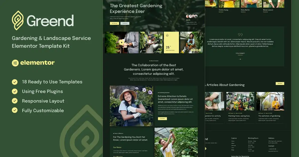 Greend – Gardening & Landscape Service Elementor Template Kit