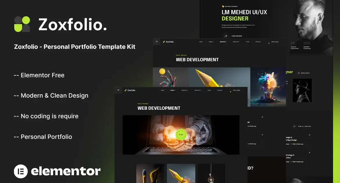 Zoxfolio – Personal Portfolio Elementor Template Kit