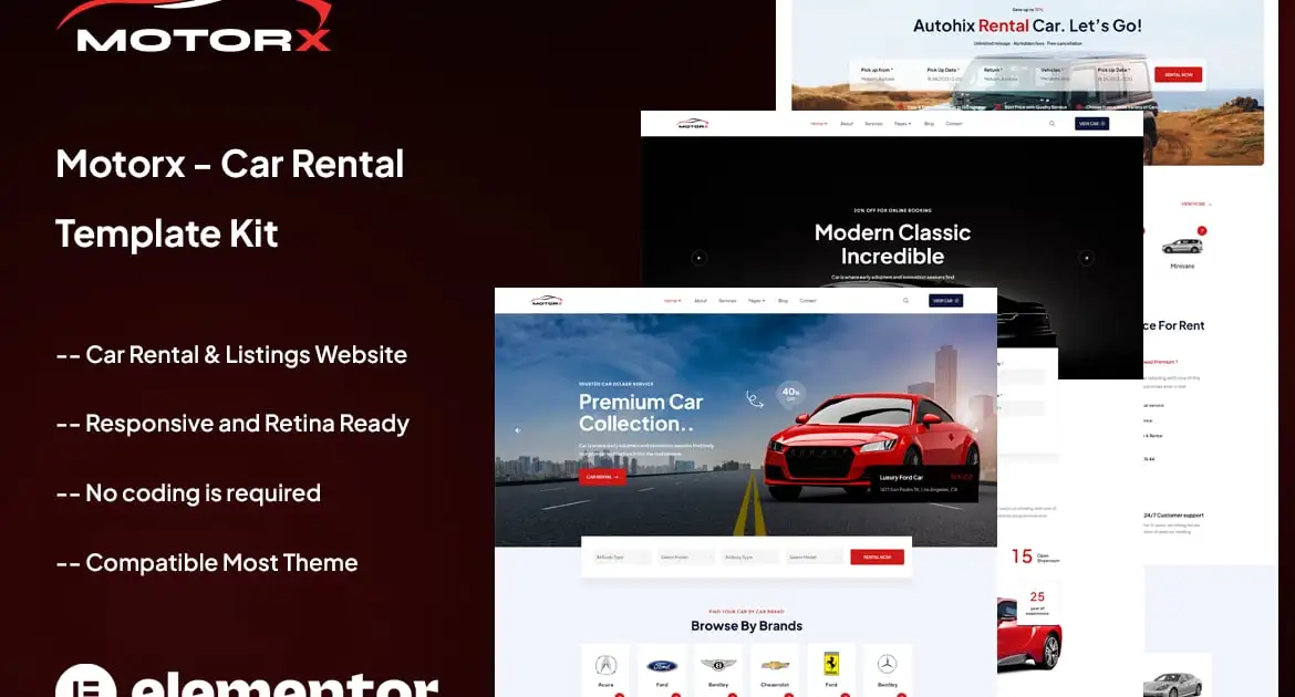 Motorx – Car Rental Elementor Template Kit