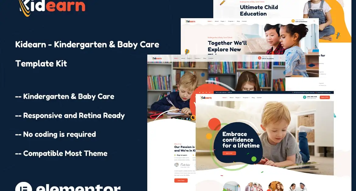 Kidearn – Kindergarten & Baby Care Elementor Template Kit