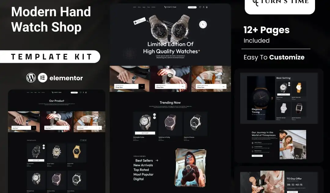 Turnstime – Modern Hand Watch Shop eCommerce Elementor Pro Template Kit