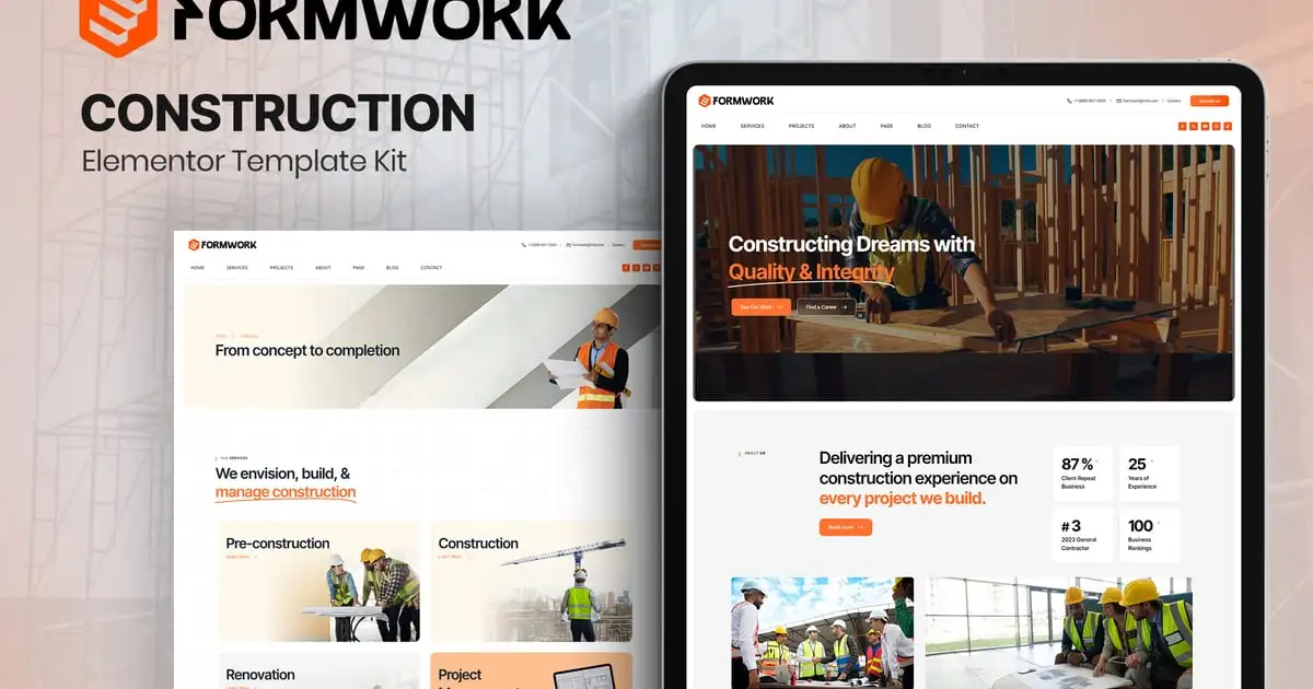 Formwork – Construction Elementor Template Kit
