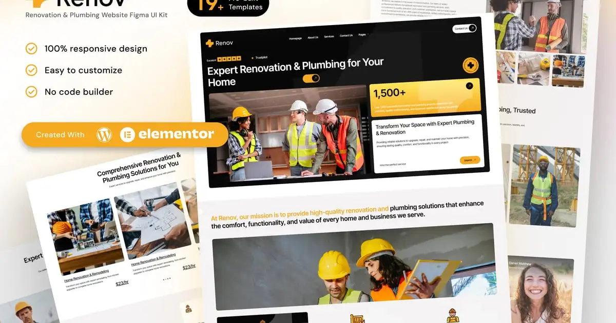 Renov – Renovation and Plumbing Elementor Template Kit for Contractors and Home Services