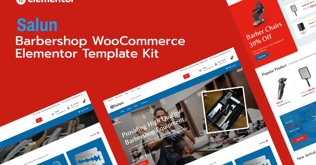 Salun – Barbershop Tools & Equipments Store WooCommerce Elementor Pro Template Kit