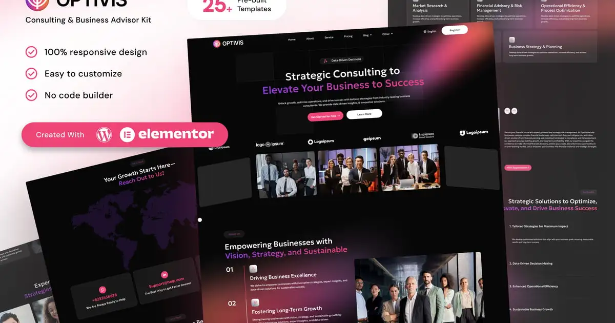 Optivis – Consulting and Business Advisor Elementor Template Kit for Professional Firms and Strategy