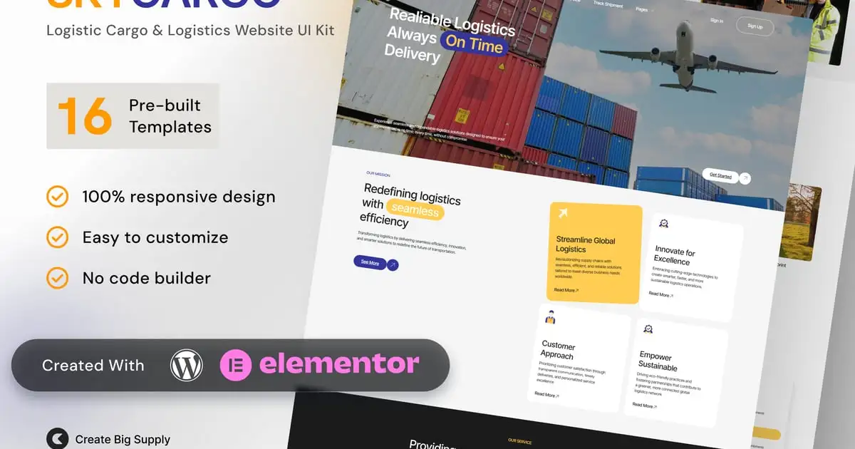 Skycargo Logistics and Cargo Elementor Template Kit for Freight Delivery and Transportation Services