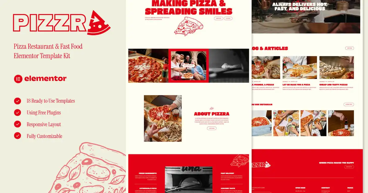 Pizzra – Pizza Restaurant & Fast Food Elementor Template Kit