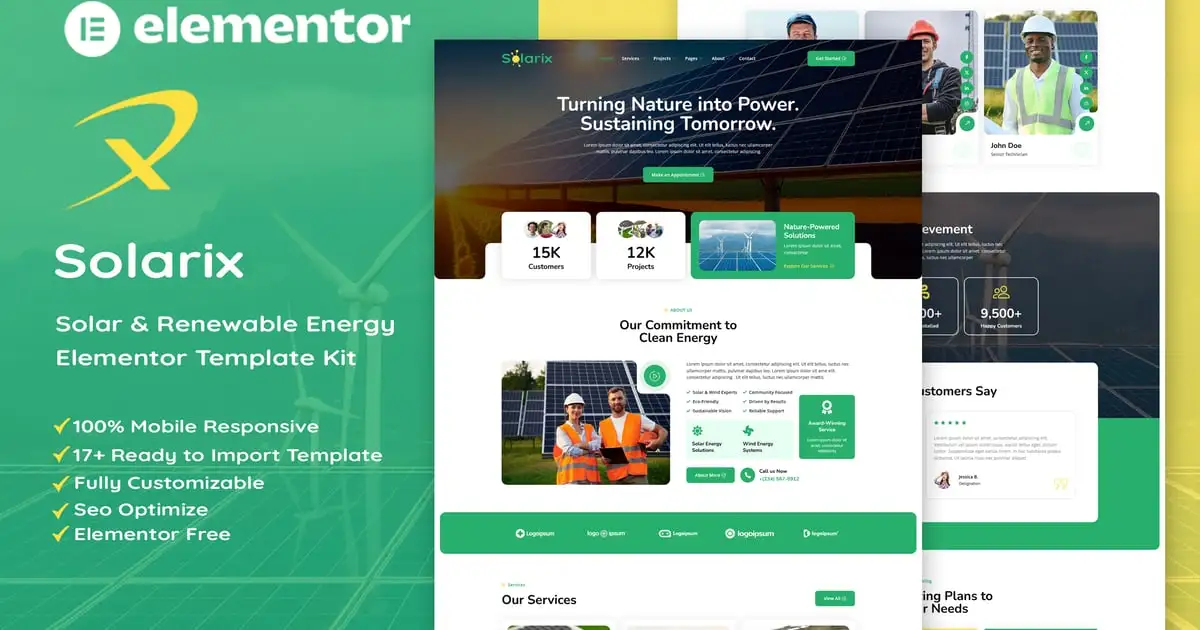 Solarix – Solar & Renewable Energy Elementor Template Kit