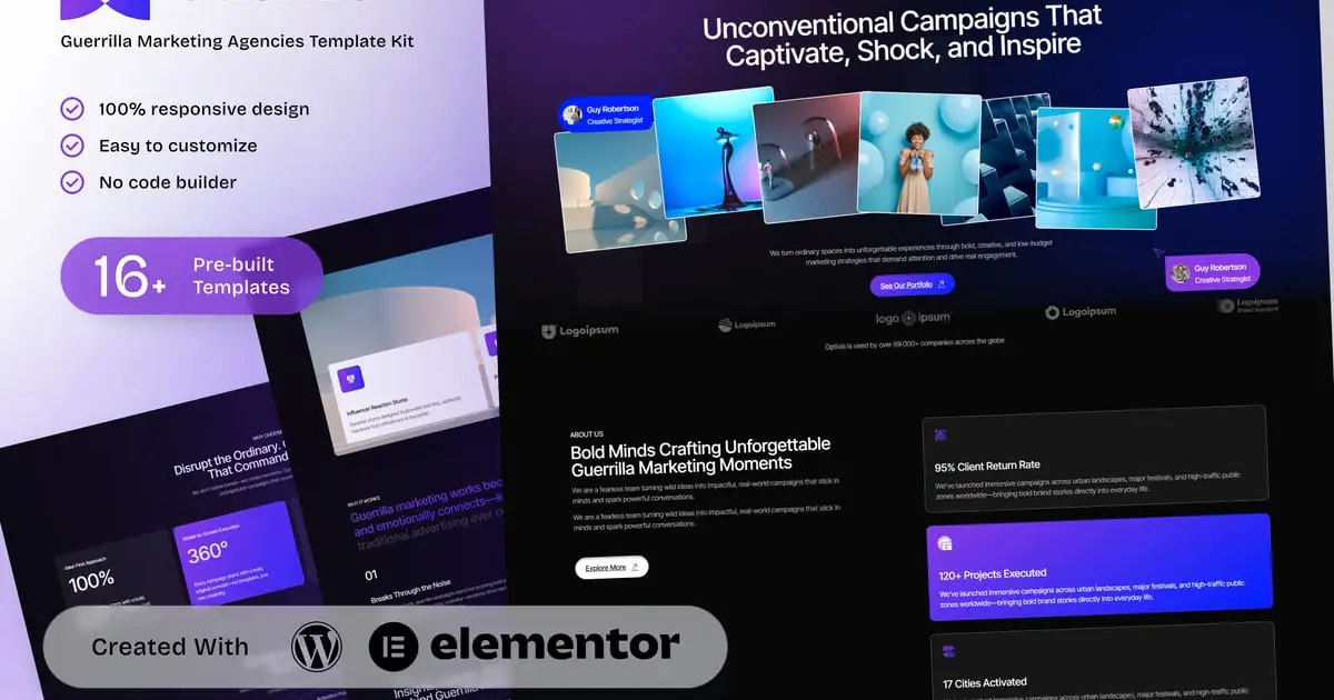 Guerrilo – Guerrilla Marketing & Brand Activation Elementor Template Kit