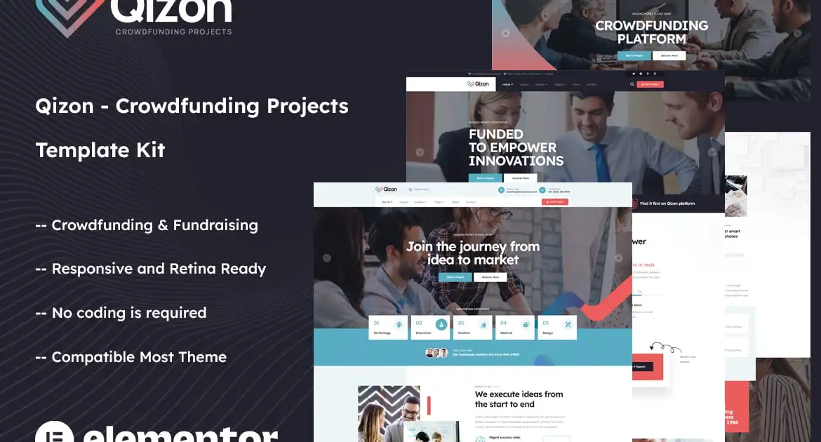 Qizon – Crowdfunding Projects Elementor Template Kit
