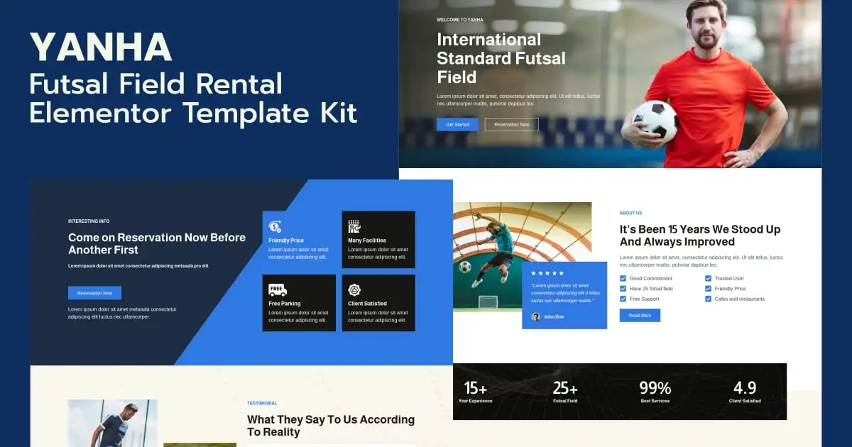 Yanha – Futsal Field Rental Elementor Pro Template Kit