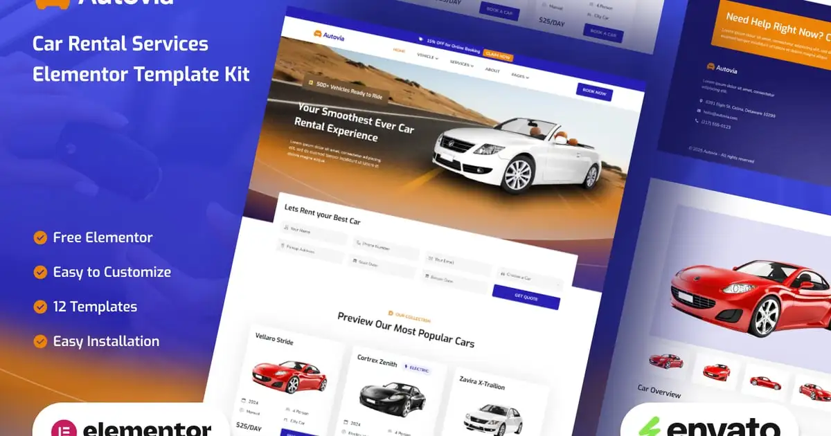 Autovia – Car Rental Service Elementor Template Kit