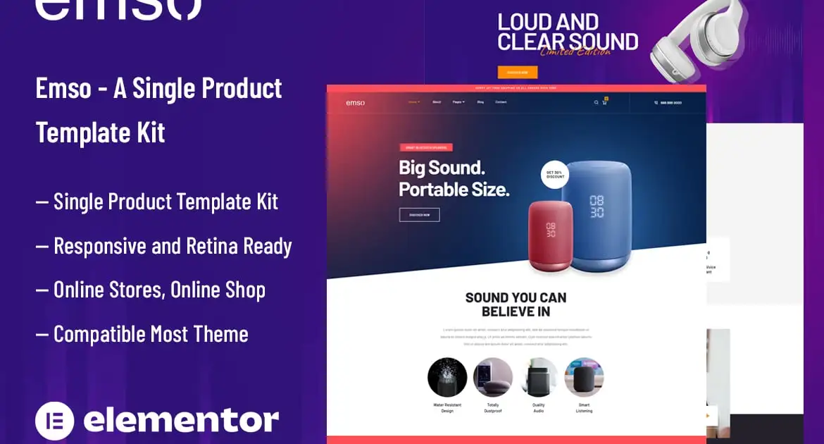 Emso – A Single Product Elementor Template Kit