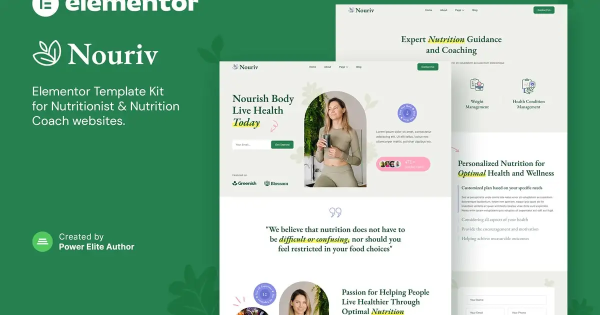 Nouriv – Nutrition Coach & Nutritionist Elementor Template Kit