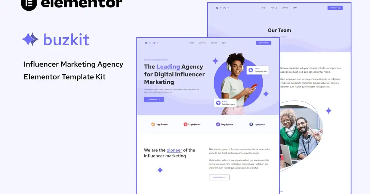 Buzkit – Influencer Marketing Agency Elementor Template Kit