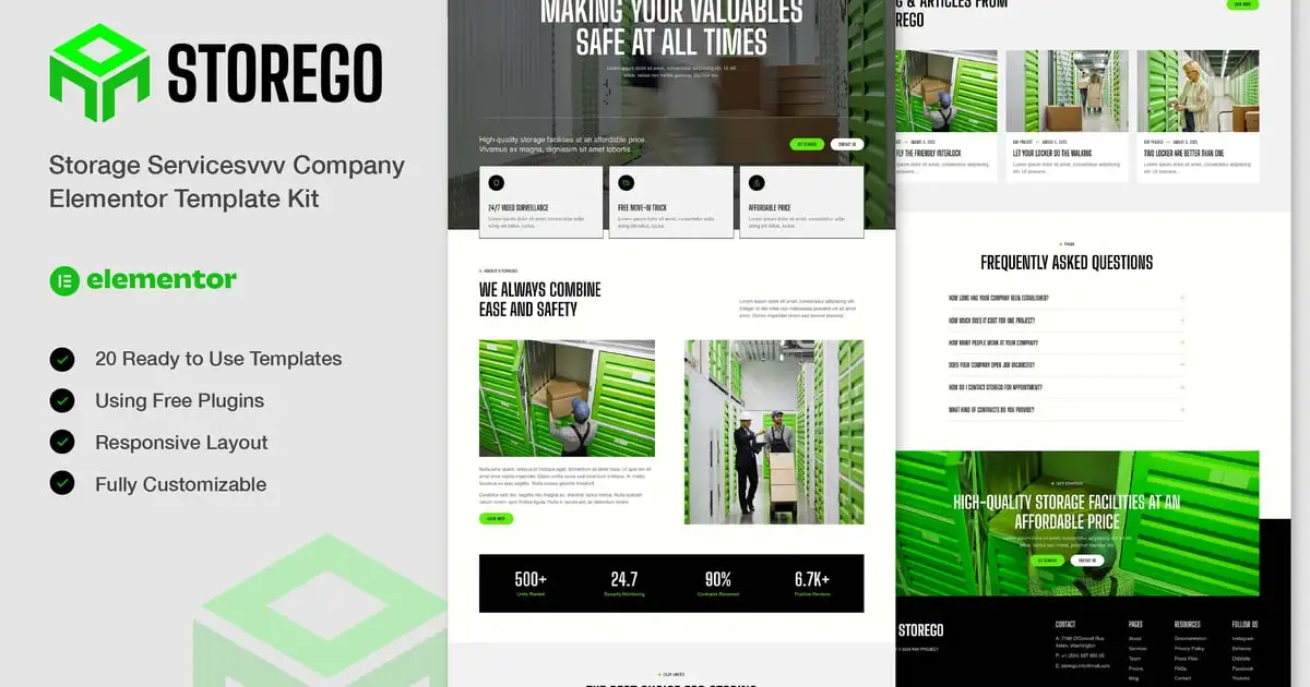 Storego – Storage Services Company Elementor Template Kit