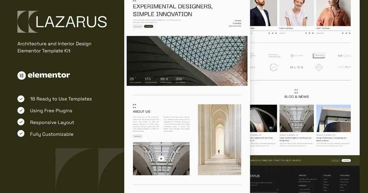 Lazarus – Architecture & Interior Design Elementor Template Kit