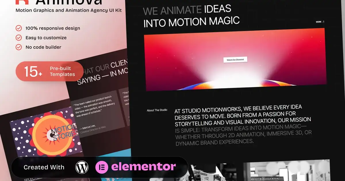 Animova – Motion Graphics and Animation Agency Elementor Template Kit