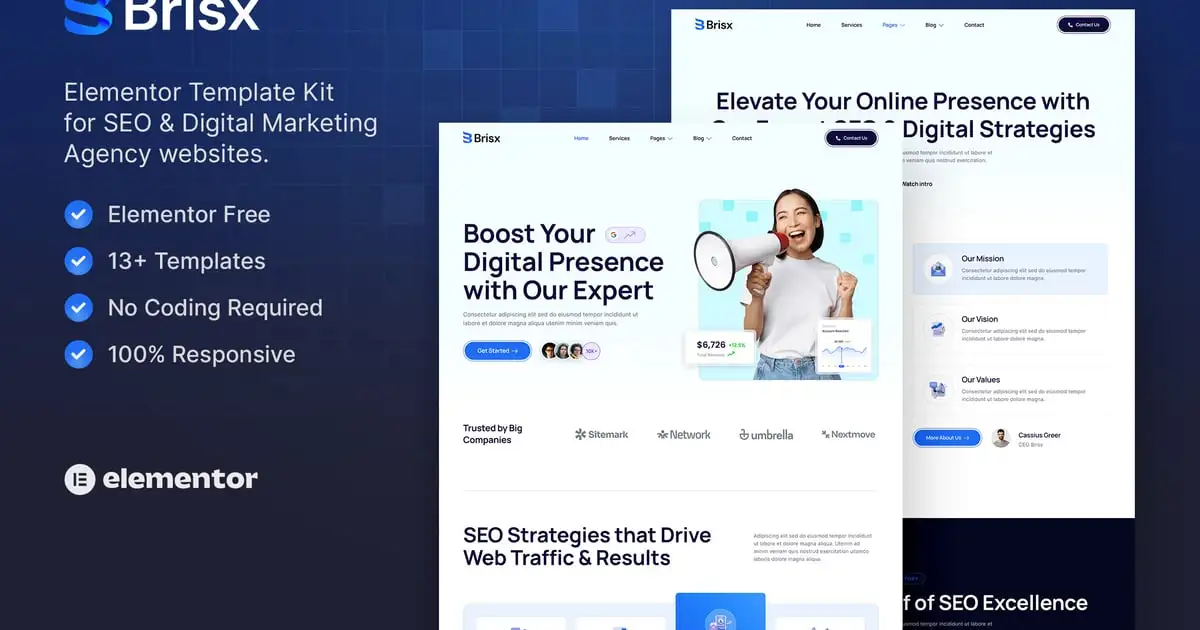 Brisx – SEO & Digital Marketing Agency Elementor Template Kit