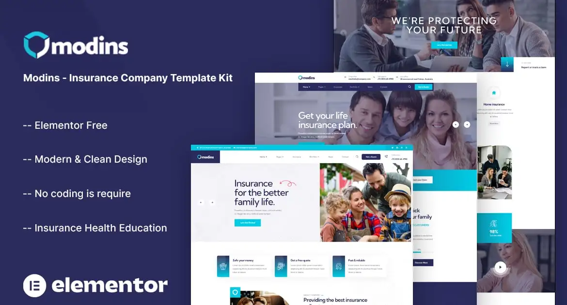 Modins – Insurance Company Elementor Template Kit
