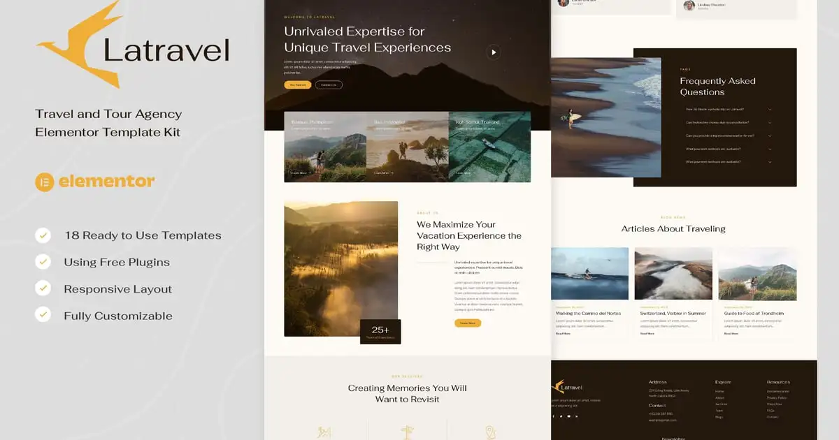 Latravel – Travel and Tour Agency Elementor Template Kit