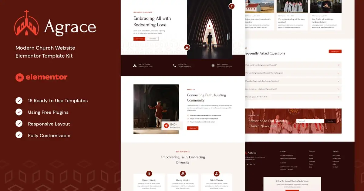Agrace – Modern Church Website Elementor Template Kit