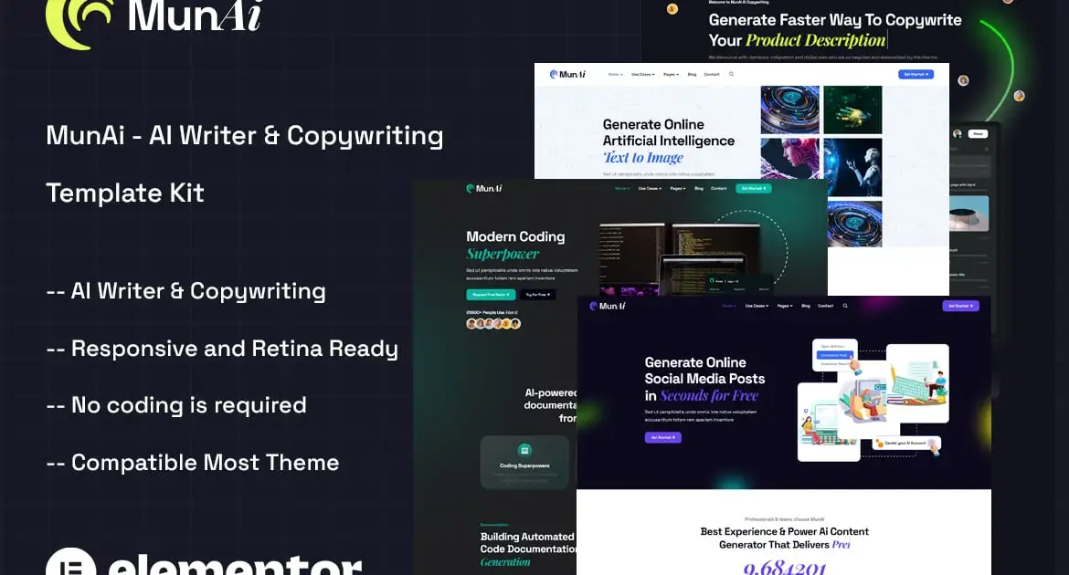 MunAi – AI Writer & Copywriting App Elementor Template Kit