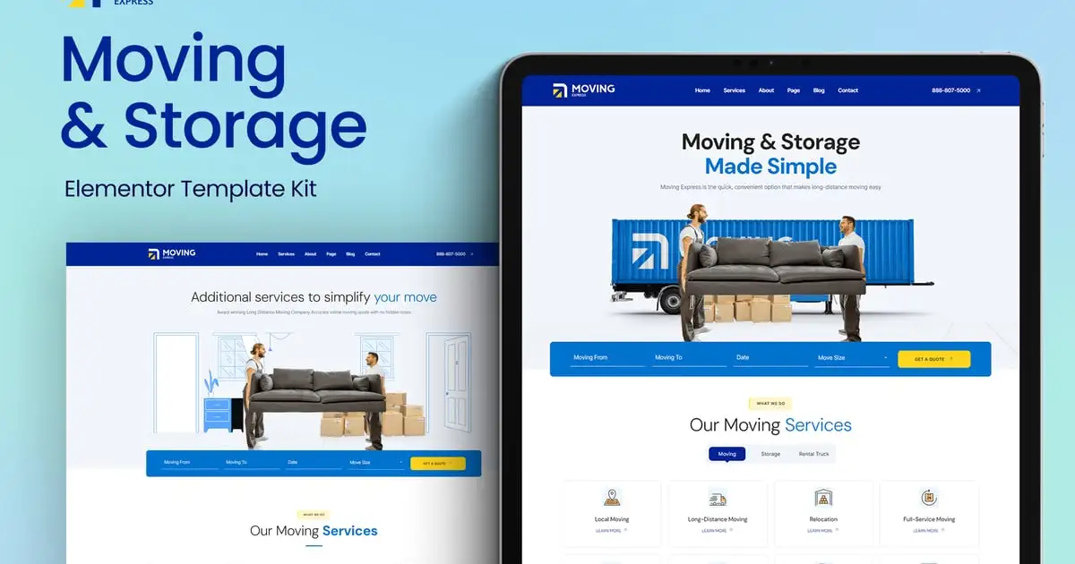 MovingExpress – Moving & Storage Company Elementor Template Kit
