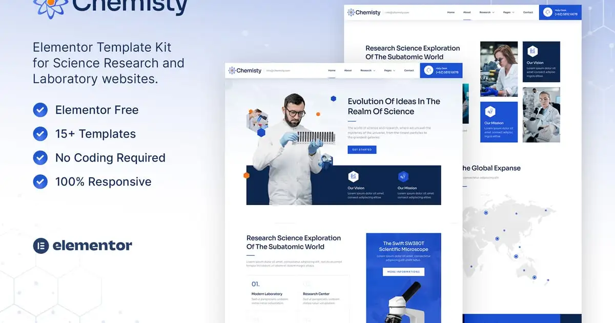 Chemisty – Science Research & Laboratory Elementor Template Kit