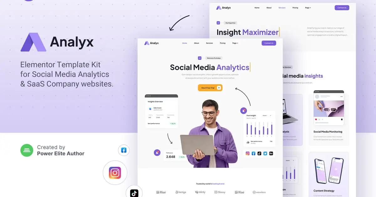 Analyx – Social Media Analytics & SaaS Company Elementor Template Kit