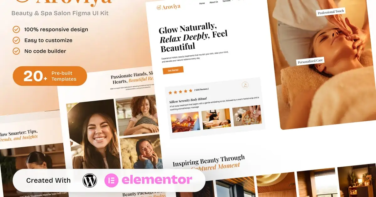 Aroviya – Beauty and Spa Salon Elementor Template Kit for Wellness and Self-Care Services