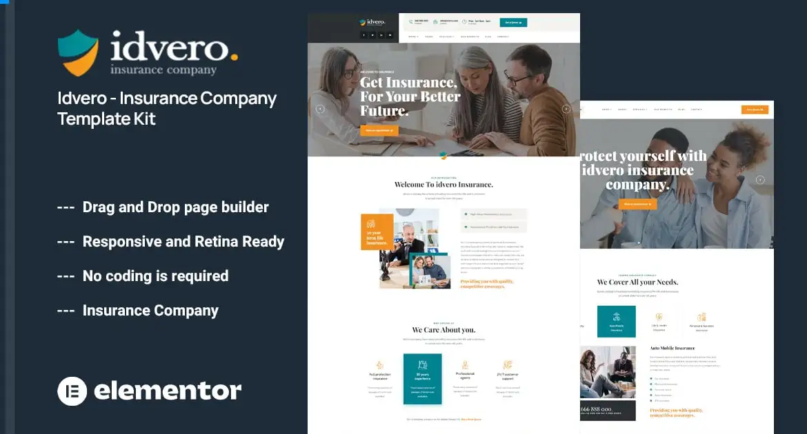 Idvero – Insurance Company Elementor Template Kit