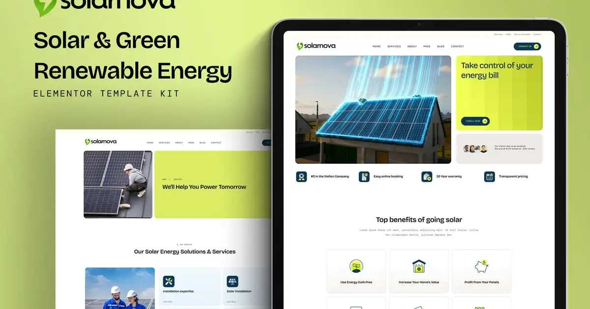 Solarnova – Solar & Green Renewable Energy Elementor Template Kit