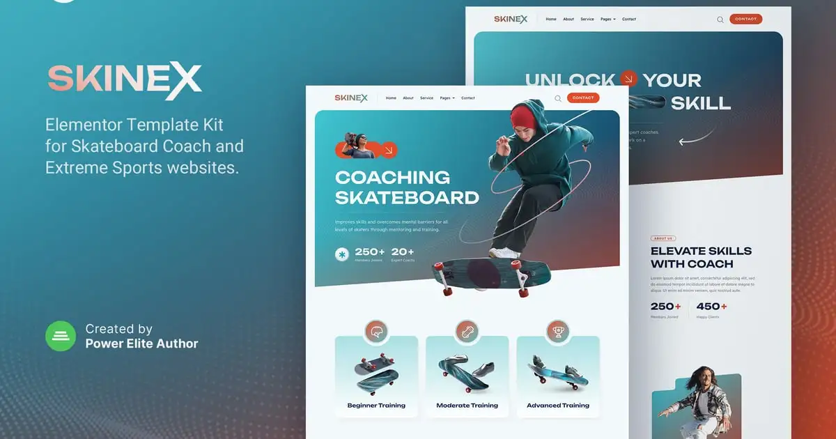 Skinex – Skateboard Coach & Lessons Elementor Template Kit