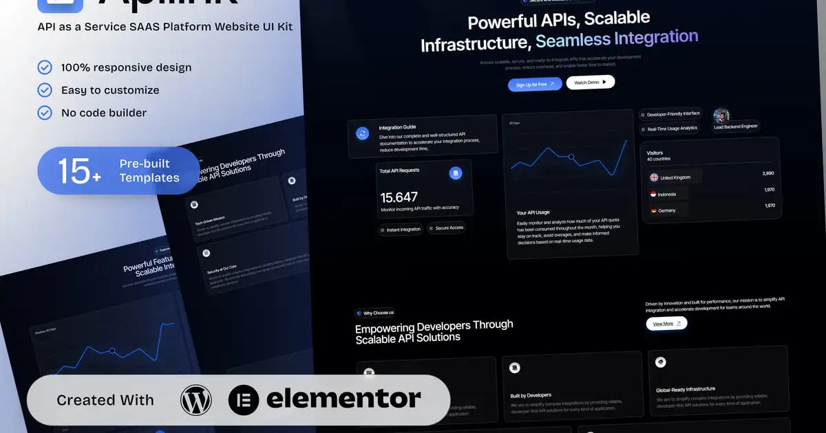 Apilink – API as a Service SAAS Platform Elementor Template Kit for Developer Solutions