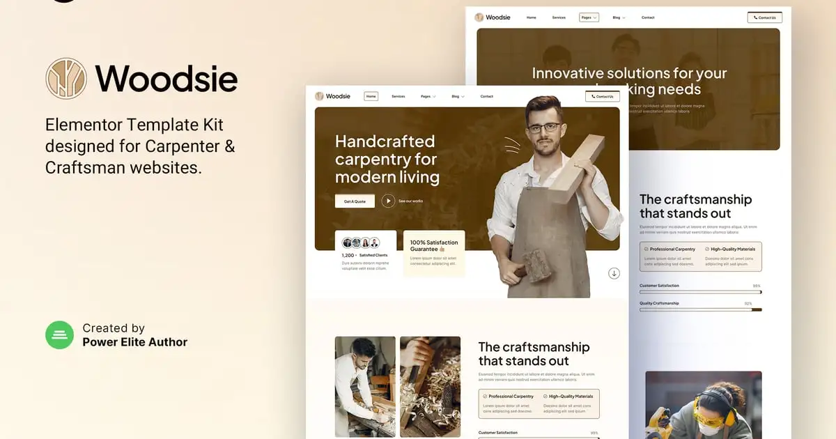 Woodsie – Carpenter & Craftsman Elementor Template Kit