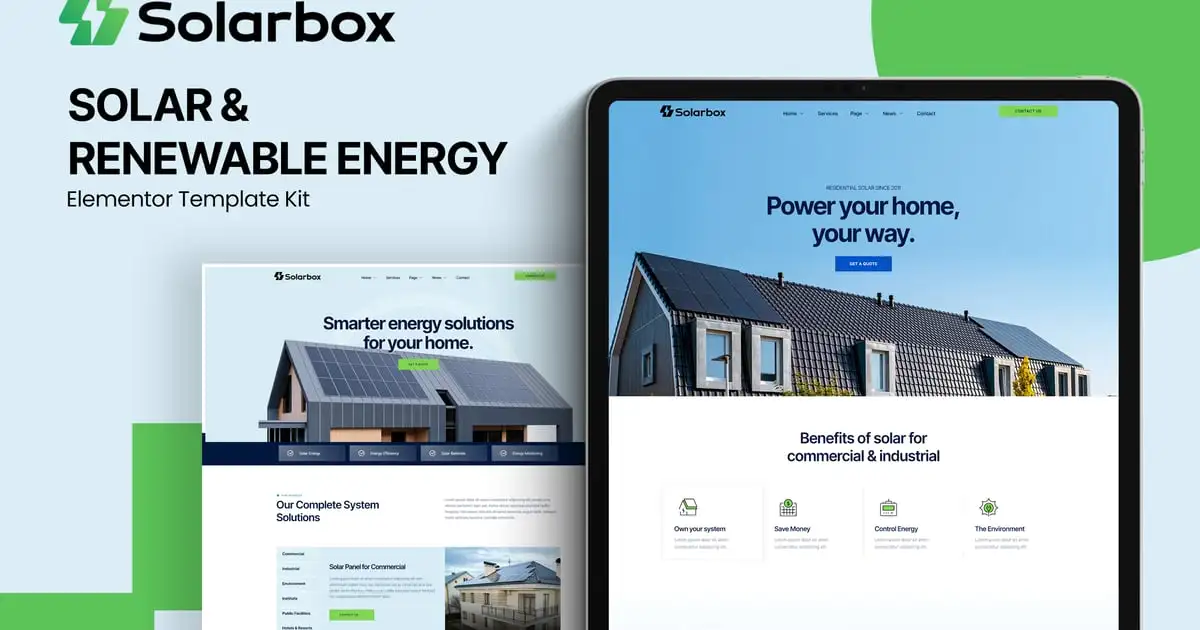 Solarbox – Solar & Renewable Energy Elementor Template Kit