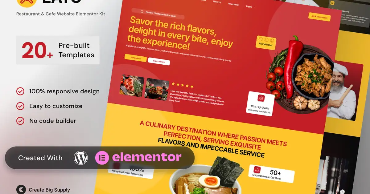 Eato – Restaurant and Cafe Elementor Template Kit for Dining, Food Services, and Culinary Brands