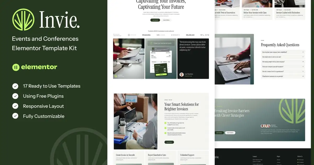 Invie – Invoicing Platform & SaaS Elementor Template Kit